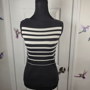 White Sage Ribbed Striped Sleeveless Sweater Tank Top S – Black & White Chic